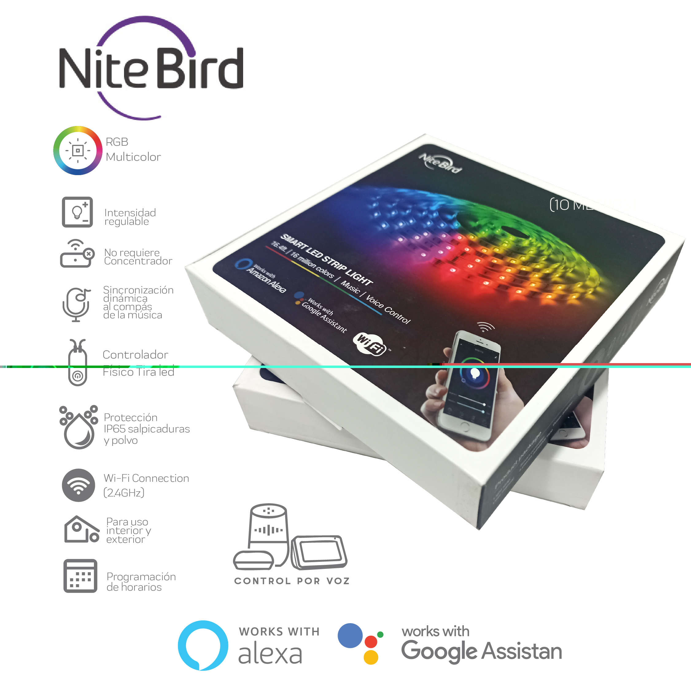 Tira de Luces Inteligente RGB-Wifi  5m NiteBird ip65